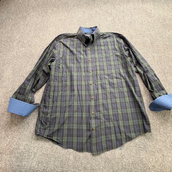 Izod Shirts Mens Large Regular Fit Button-Up ‎ Set Of 2 Blue Paid Tartan Preppy - Picture 15 of 16